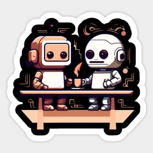 two cute robots drinking coffee Sticker